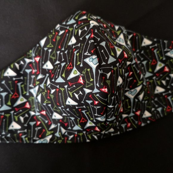 Martinis Drinks Cocktail Handmade Face Mask Masque 100% Cotton black multicolor - Picture 2 of 3